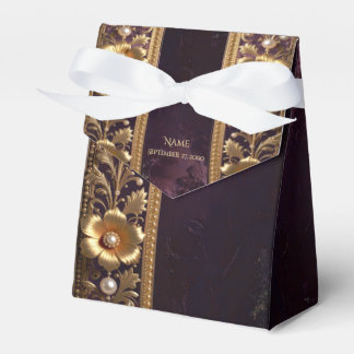 Ballotins Boîte de faveur d'ornement floral doré avec perles