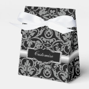 Ballotins Boîte de faveur en damas noir et argent personnali