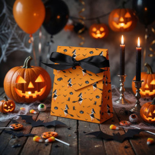 Ballotins Boîte de faveur Halloween orange avec sorcières