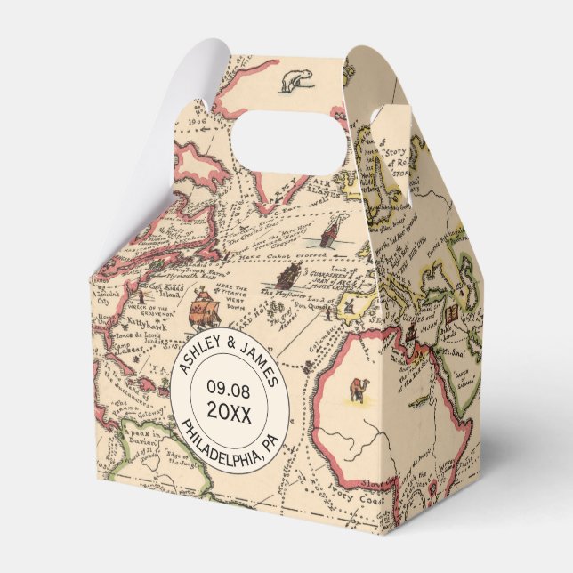 Ballotins Boîte de Faveur Mariage avec Carte d'Aventure Mond (Verso)