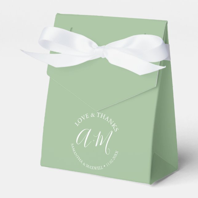 Ballotins Boîte de Faveur Mariage Classy Sage Green Monogram (Verso)