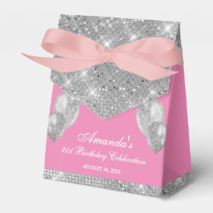 Ballotins Boîte de faveur personnalisable rose et argent gla