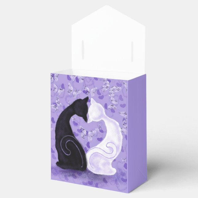 Ballotins Boîte de faveur violette de couple de chat d'amour (Ouvert)