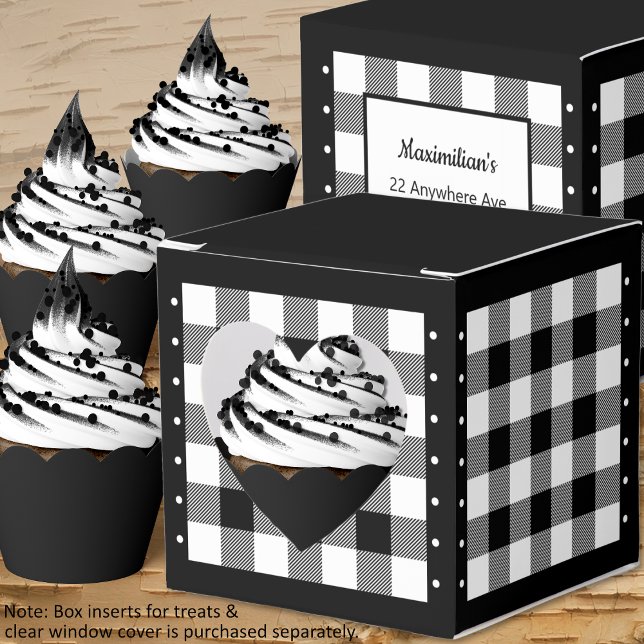 Ballotins Boîte de faveurs en forme de cœur à carreaux de bi (Buffalo Check - Black and White - Heart Favor Box - Cupcakes - by Leapfroglisics Shop)