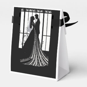 Ballotins Boîte de mariage moderne élégant noir et blanc Fav