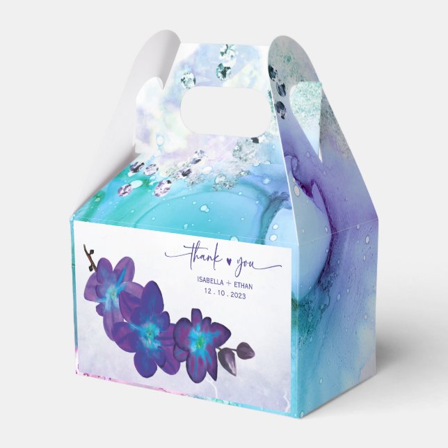Ballotins Boîte de mariage violet et orchidée bleue (Verso)
