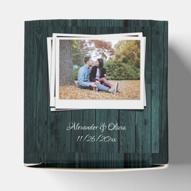 Ballotins Boîte préférée en bois turquoise photo mariage (Haut)