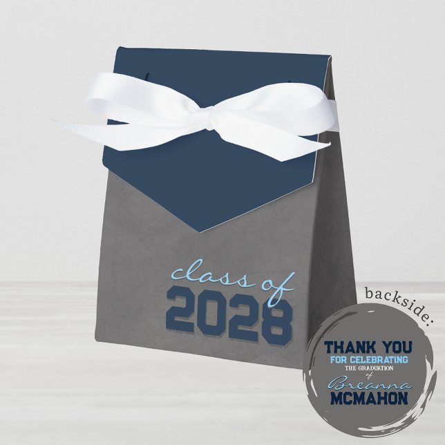 Ballotins Boîtes cadeaux Navy & Baby Blue Chalkboard Graduat (Navy and Baby Blue Chalkboard Graduation Favor Boxes with Personalized Back)