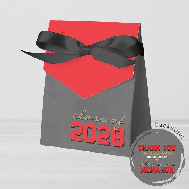 Ballotins Boîtes cadeaux Red & Bronze Gold Chalkboard Gradua (Red & Bronze Gold Chalkboard Graduation Favor Boxes. With Personalization on Back)