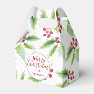 Ballotins Boîtes de cadeaux de Noël en aquarelle holly