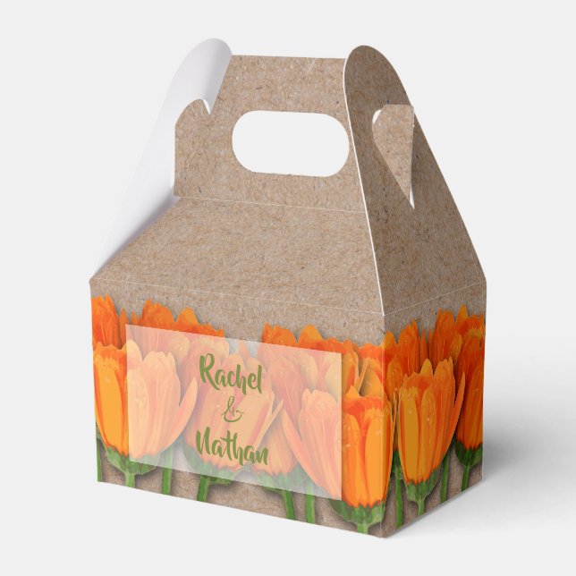 Ballotins Boîtes de faveur de Kraft Gable Tulipes Orange (Verso)