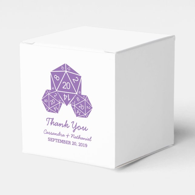 Ballotins Boîtes de Faveur de Mariage de Dés D20 Violet (Verso)