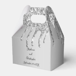 Ballotins Boîtes de mariage à paillettes qui coulent argenté