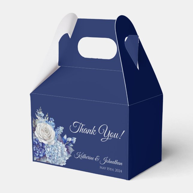 Ballotins Bouquet de fleurs bleues d'aquarelle Merci Mariage (Verso)