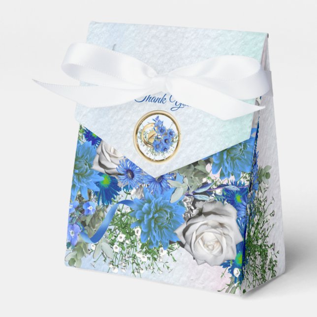 Ballotins Bouquet de fleurs de maïs bleu et de roses blanche (Verso)