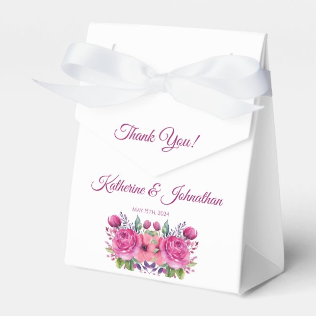 Ballotins Bouquet de fleurs roses d'aquarelle Merci Mariage (Verso)