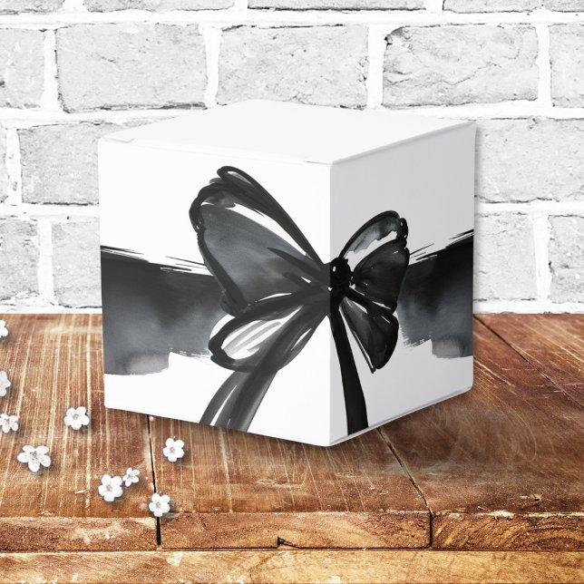 Ballotins Bow Aquarelle Noire Attachant Le Mariage tendance  (White Black Watercolor Bow Tying The Knot Trendy Elegant Wedding Favor Box gift for guest simple )