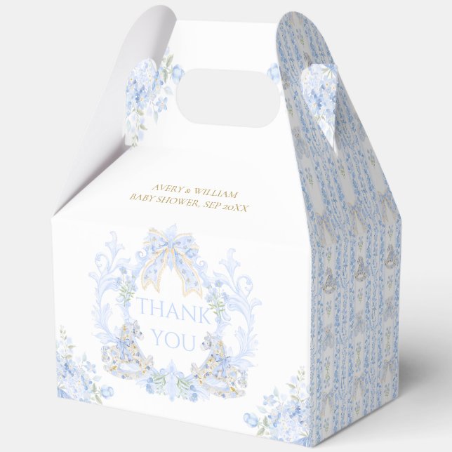 Ballotins Bow Floral Crest Rustic Blue Boy Baby shower (Recto)