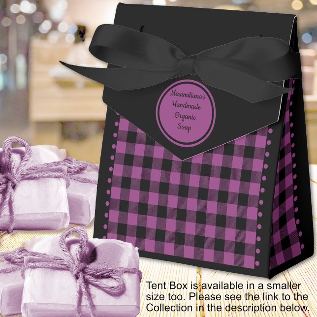 Ballotins Buffalo à carreaux - Noir et Violet - Tente 4x2x5 (Buffalo Check - Black and Purple - 4x2x5 Tent Favor Boxes - by Leapfroglisics Shop)