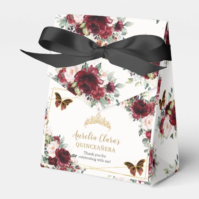 Ballotins Burgundy Blush Floral Quinceañera Tiara Butterfly (Verso)