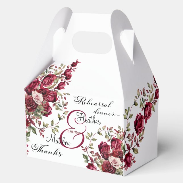 Ballotins Burgundy Floral Moderne "Dîner de répétition" Mari (Recto)