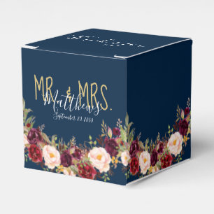 Ballotins Burgundy Floral Navy Bleu Script Rustique Mariage