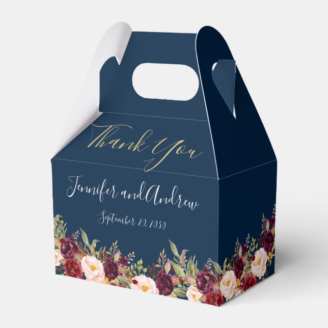 Ballotins Burgundy Floral Navy Bleu Script Rustique Mariage (Verso)