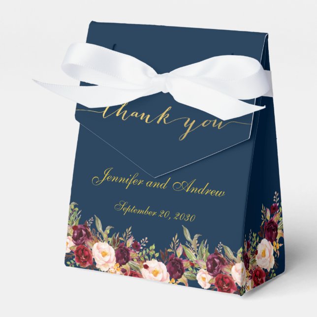 Ballotins Burgundy Floral Navy Blue Gold Script Mariage (Verso)