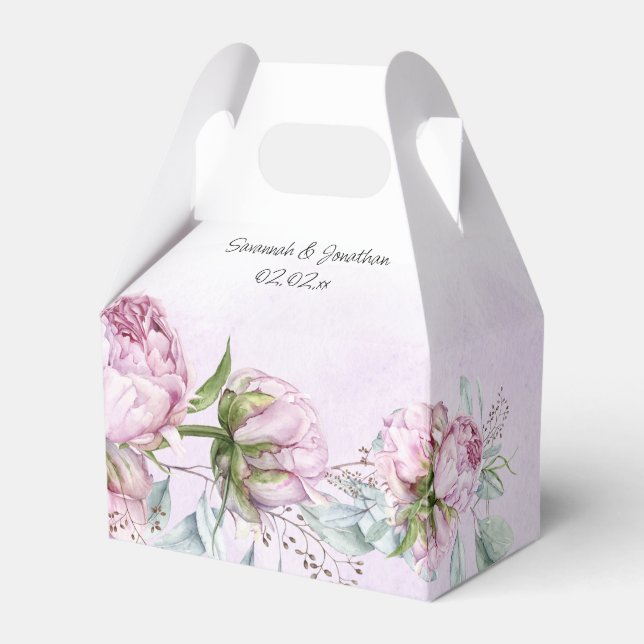 Ballotins Cadeau de mariage Fleurs de pivoine rose et feuill (Verso)