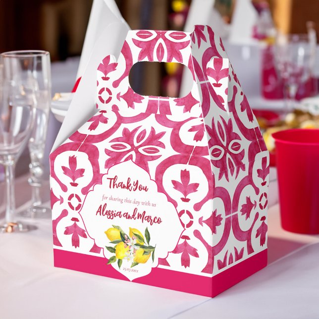 Ballotins Carreaux Fuchsia Majolica magenta personnalisés (Fuchsia Majolica magenta tiles personalized Favor Box )