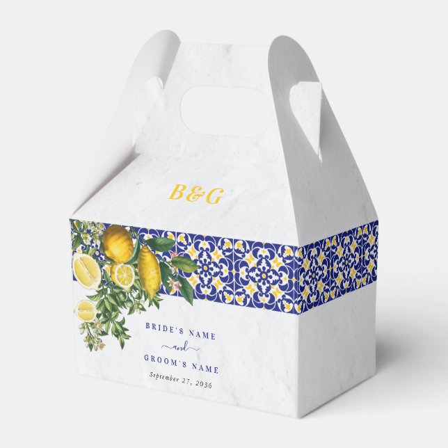 Ballotins Carrelage bleu blanc jaune méditerranéen Mariage c (Verso)