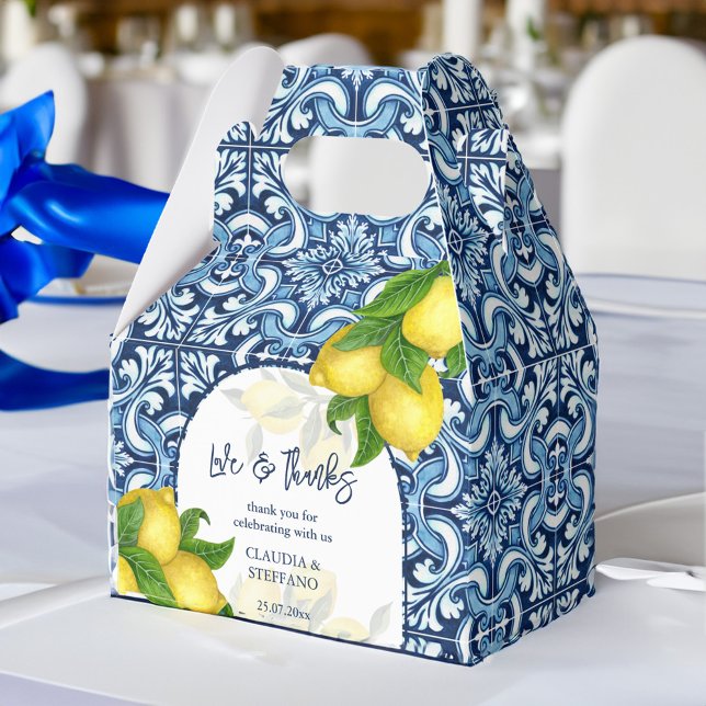 Ballotins Carrelage bleu et citron Amalfi Italien mariage me (Blue tiles and lemon Amalfi Italian wedding thank Favor Box personalized wedding favor box)