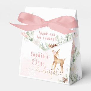 Ballotins Cerf de premier anniversaire rose pâle en hiver