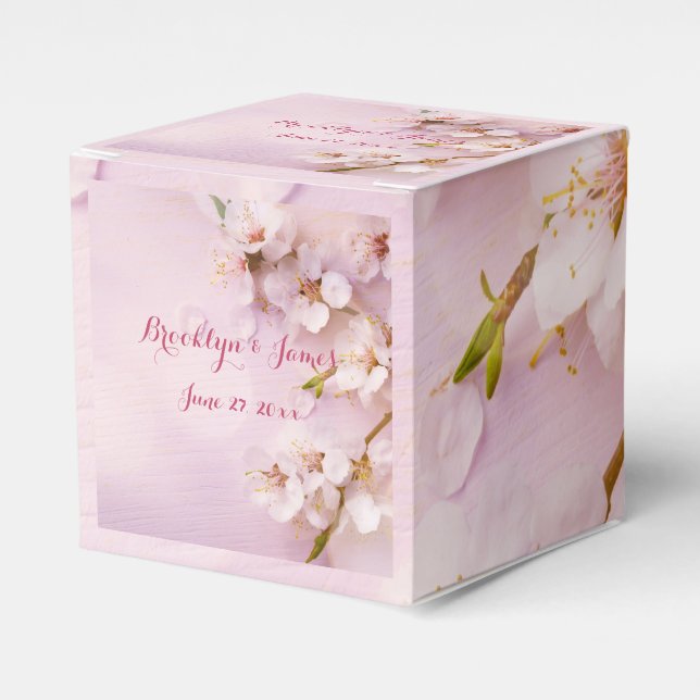 Ballotins Cerise rose Fleur de mariage boîte de préférence (Verso)
