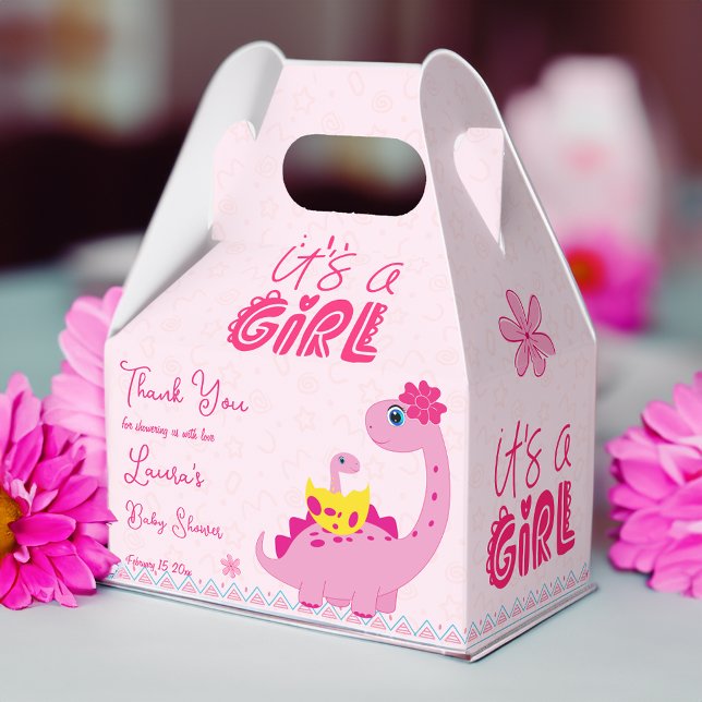 Ballotins C'est une fille qui couve bientôt le baby shower d (It's a girl hatching soon dinosaur mom baby shower favor box pink cute dinosaur egg )