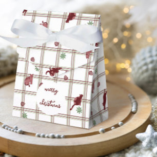 Ballotins Chats de Noël joueurs sur carreaux cranberry et ve