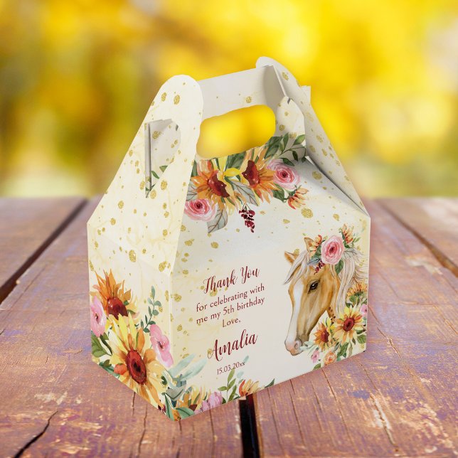 Ballotins cheval Palomino avec tournesol et fleurs roses (Créateur téléchargé)