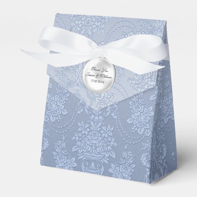 Ballotins Chic Bleu Fleur Mariage damassé Favoriser Boîte Ca (Verso)