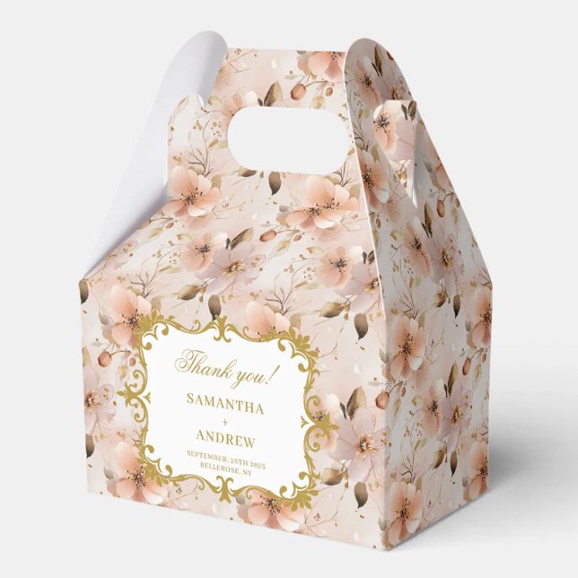 Ballotins Chic Blush Gold Wedding Favor Box Détails floraux (Chic Blush Gold Wedding Favor Box Floral Details)