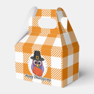 Ballotins Chouette pèlerine sur Plaid orange - Bon thanksgiv