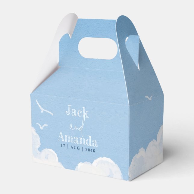 Ballotins Ciel bleu clair Aquarelle Mariage Faveur Boîtes (Verso)