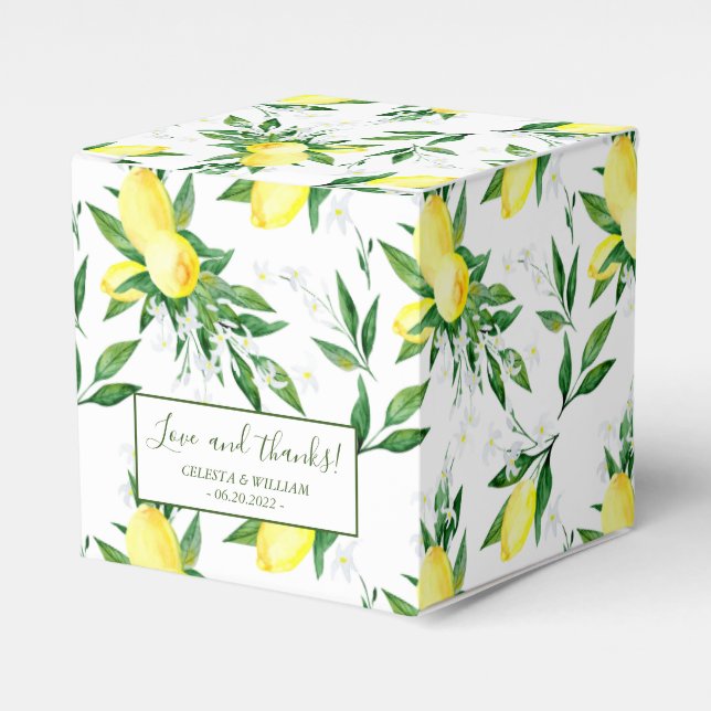 Ballotins Citron vert Fleur de mariage boîte de préférence (Verso)
