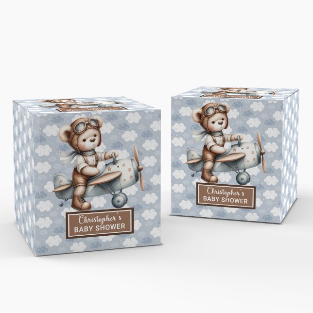 Ballotins Classic Teddy Bear Pilote Blue Baby Ballotin (Classic Teddy Bear Pilot Blue Baby Favor Box)