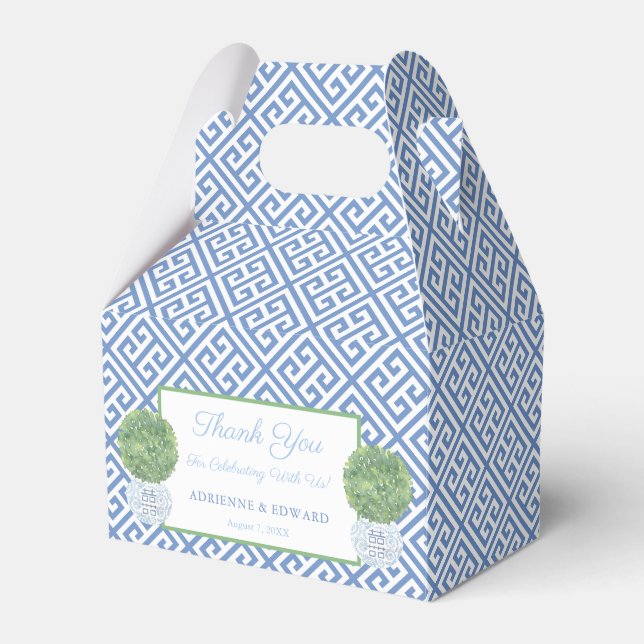 Ballotins Clé grecque bleue Boxwood Topiary Mariage Merci (Verso)