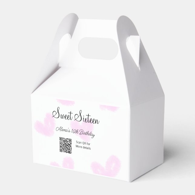 Ballotins Coeurs d'aquarelle rose QR Sweet sixteen anniversa (Verso)