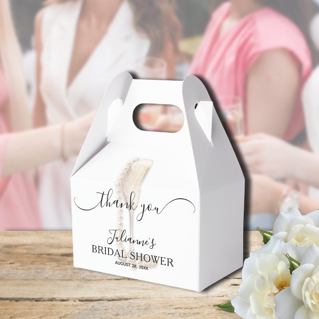Ballotins Collier de perles & Prosecco Remerciements pour en (Pearls & Prosecco bridal shower Thank You gable-style favor boxes - Available in 3 SIZES)