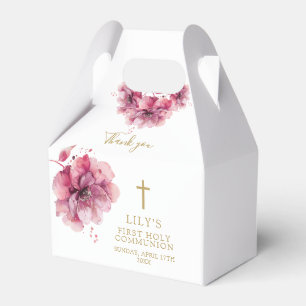 Ballotins Communion solennel floral aquarelle rose élégant