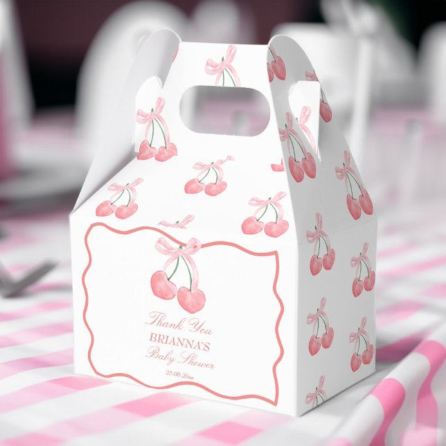 Ballotins Coquette rose cerise baby shower faveurs customisé (Cherry pink coquette baby shower favors customized favor boxes personalized favor box)