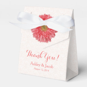 Ballotins Coral Gerbera Daisy Blanc dentelle Mariage Merci