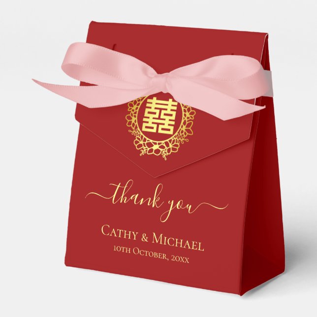 Ballotins Couronne florale merci mariage chinois rouge (Verso)